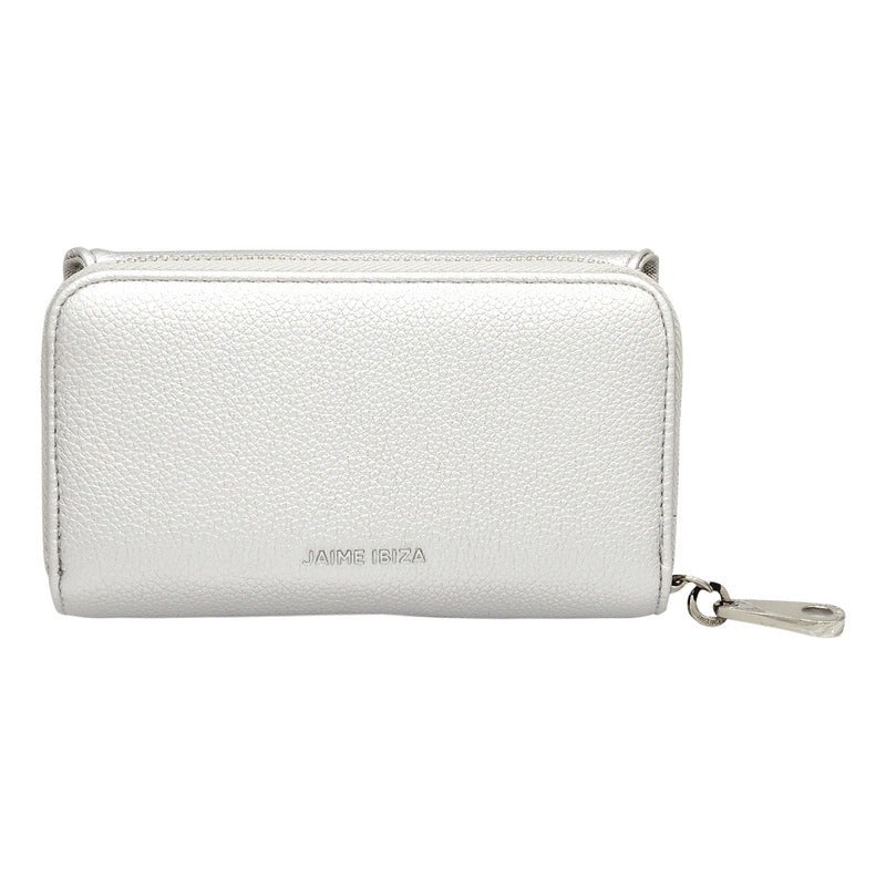 Cartera Elegante Para Mujer Mod. Ji 623 Marca Jaime Ibiza® Plateado Texturizado