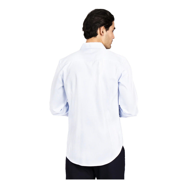 Camisa Slim Fit Para Hombre Mod. B51311 Marca Bobois® Azul Claro Geométrico M