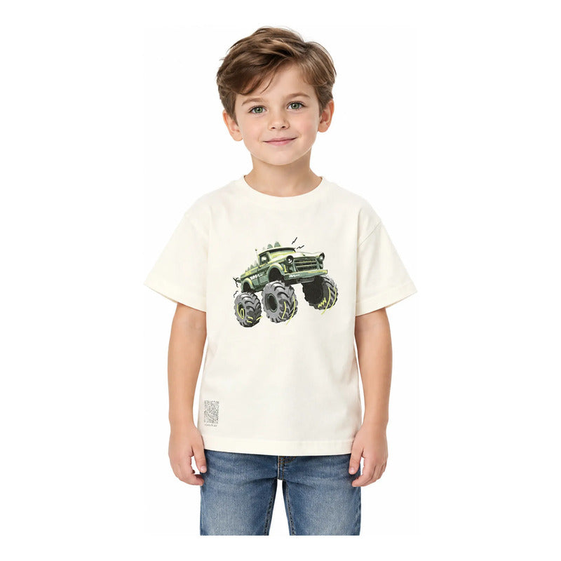 Playera Casual Para Niño Mod.3069 Marca Mayoral® Nata Monster Truck 3 Años Lisa