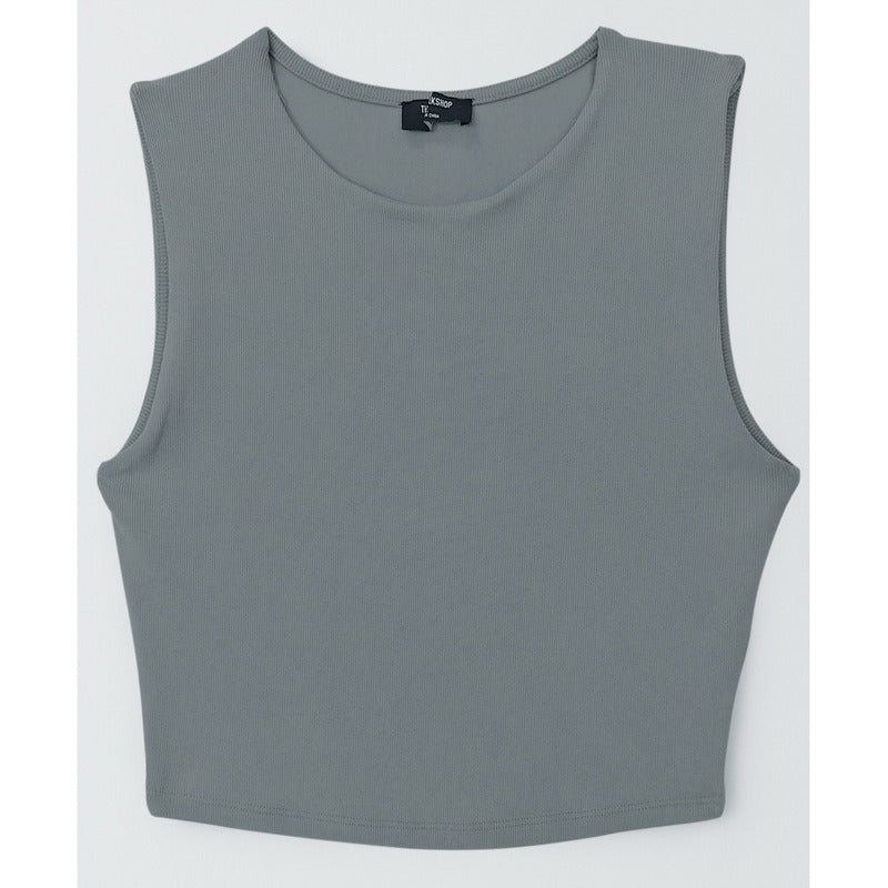 Top Canale Casual De Mujer  Mod.tw1320 The Workshop® Gris Oscuro Canalé S