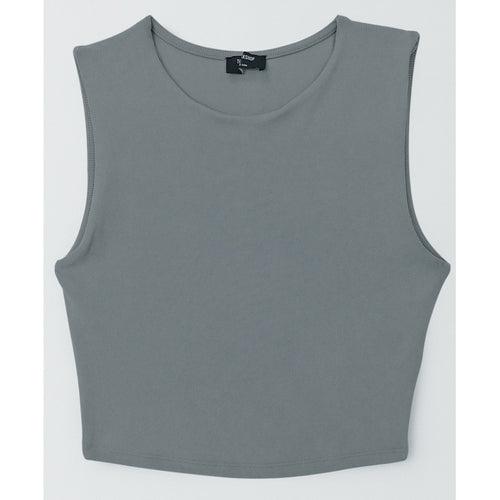 Top Canale Casual De Mujer  Mod.tw1320 The Workshop® Gris Oscuro Canalé S