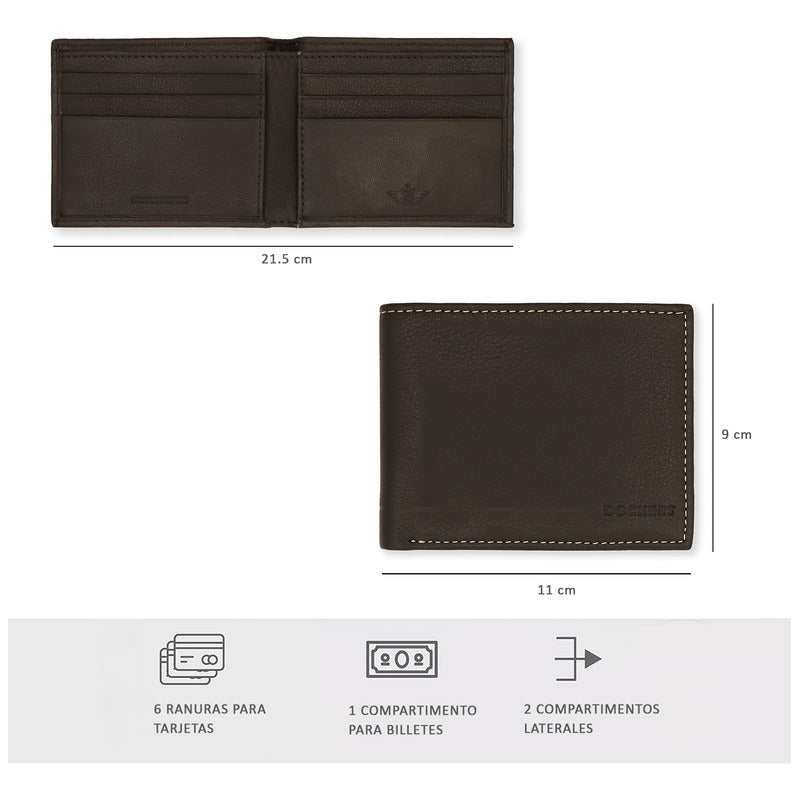 Billetera Para Hombre Bifold Mod.002jd-0002 Marca Dockers® Marrón Liso