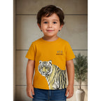 Playera Casual Comoda Para Niño Marca Mayoral® Naranja Claro Tigre Blanco 9 Lisa