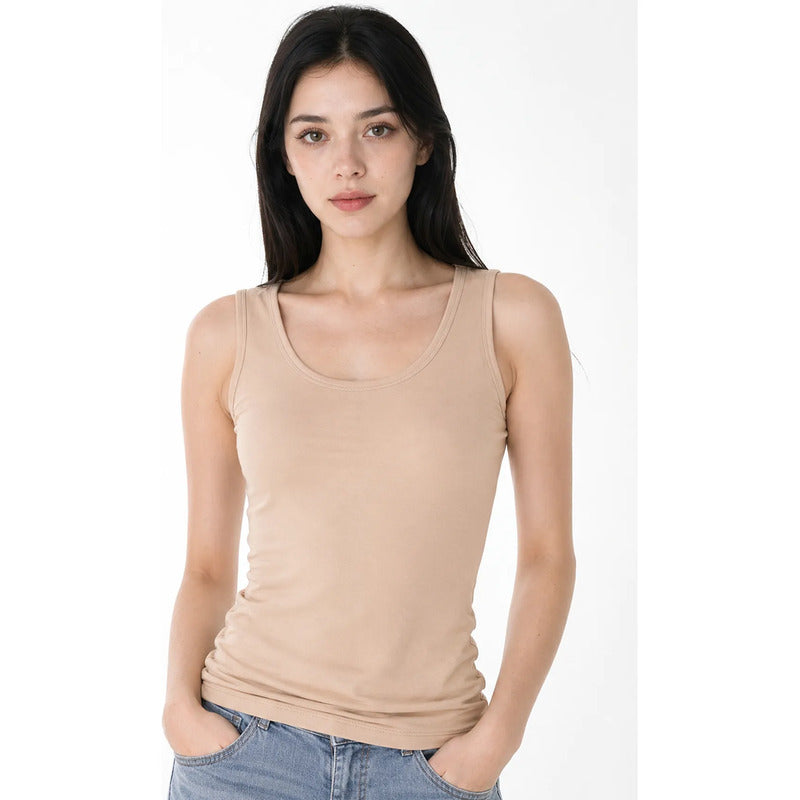 Blusa Básica Suave Sin Mangas Para Mujer Apx-0214 Aspik® Beige Lisa G