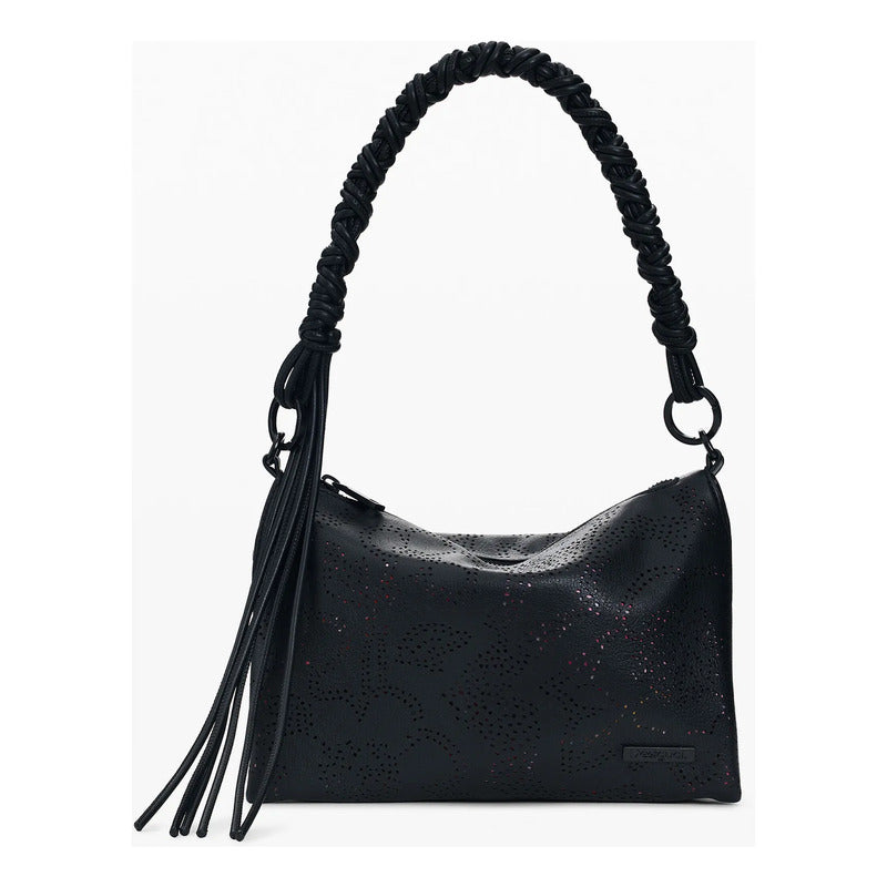 Bolso Mediano Diseño Floral 26saxpam/2000 Marca Desigual® Negro Floreado Níquel