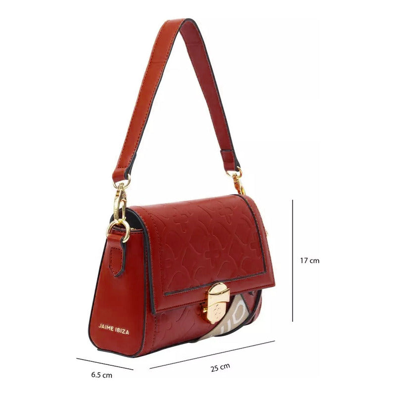 Bolsa Crossbody Para Mujer Mod. Ji 2256 Marca Jaime Ibiza® Rojo Lisa Níquel