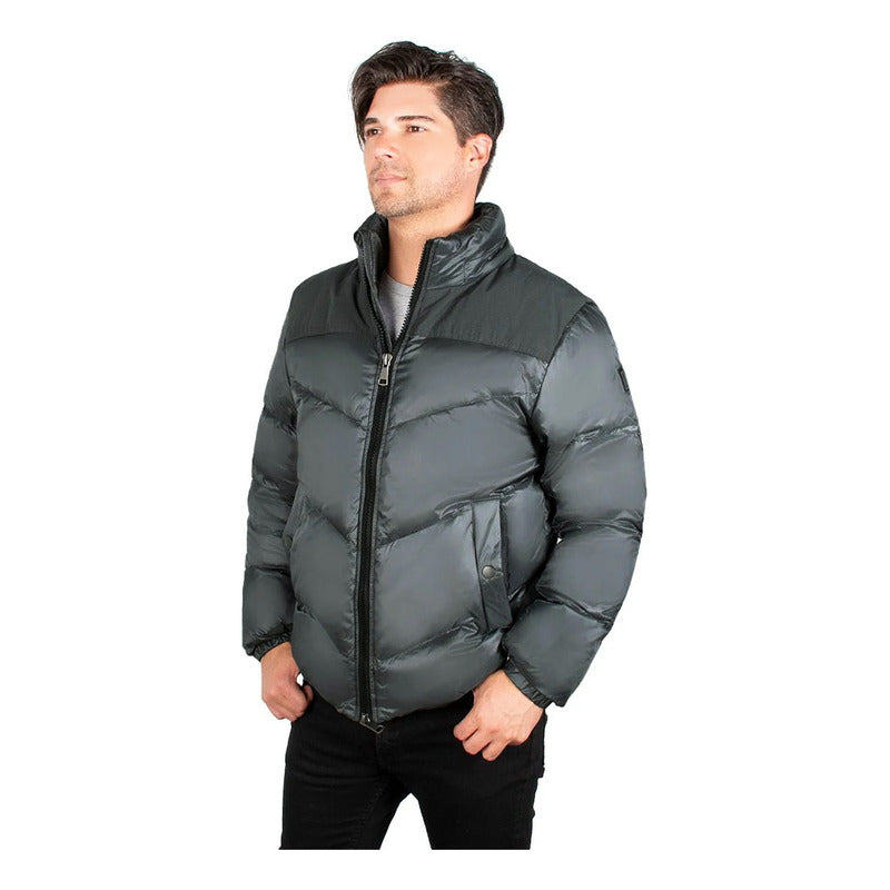 Chamarra Acolchada De Pluma Mod. Cw83-pol8757 Greenlander® Gris G Geométrico