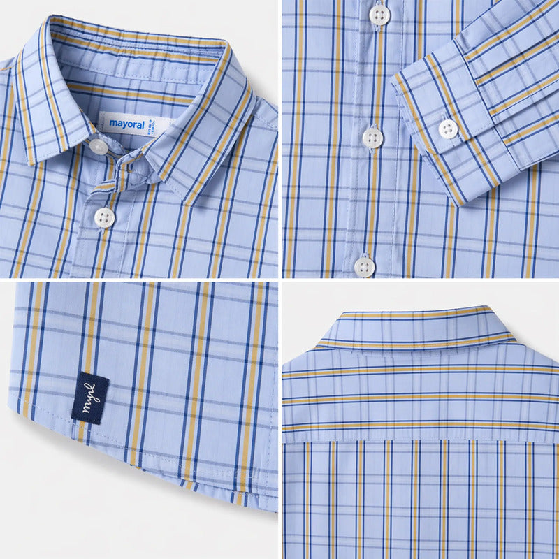 Camisa Semiformal Para Bebé Cuadros Manga Larga Mayoral® Celeste Cuadriculado 9 Meses