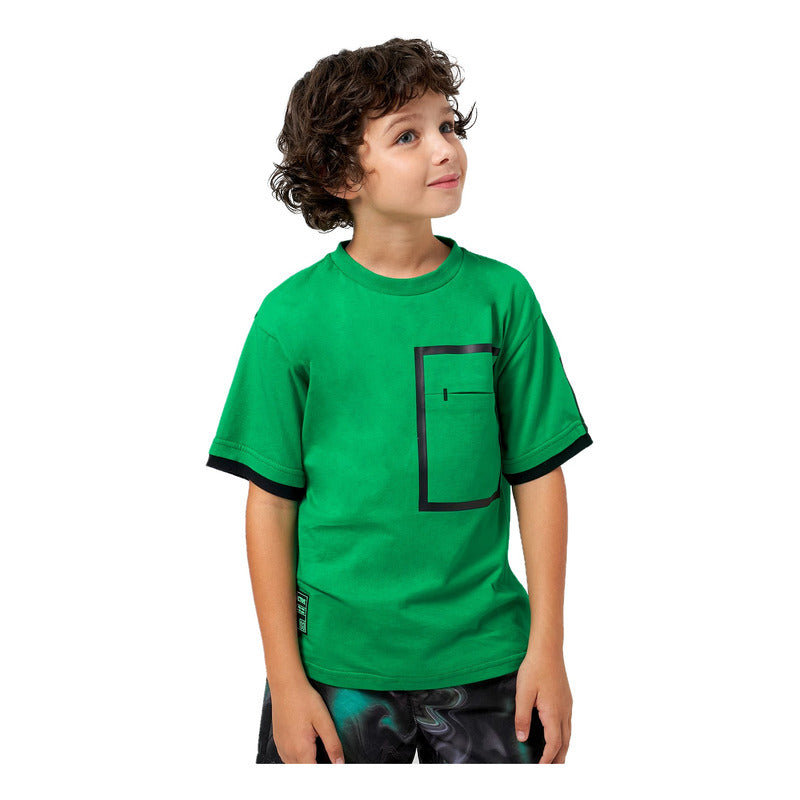 Playera Oversize Fit Para Niño Mod.6046 Marca Mayoral Clorofila Líneas 8 Años Lisa