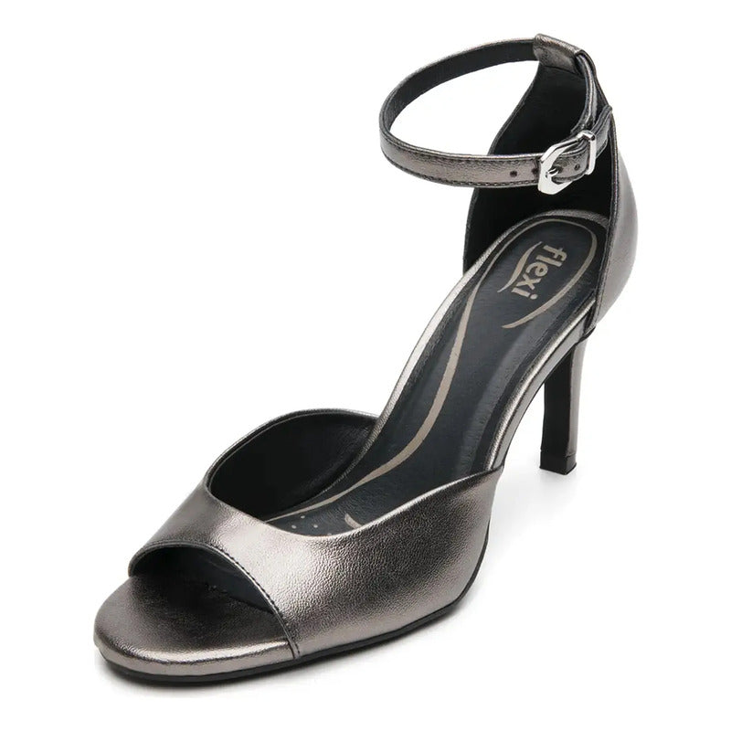 Sandalias Tacón 8.5cm Formales Para Dama Estil.140503 Flexi® Antimonio Brillante 23.5 Mx