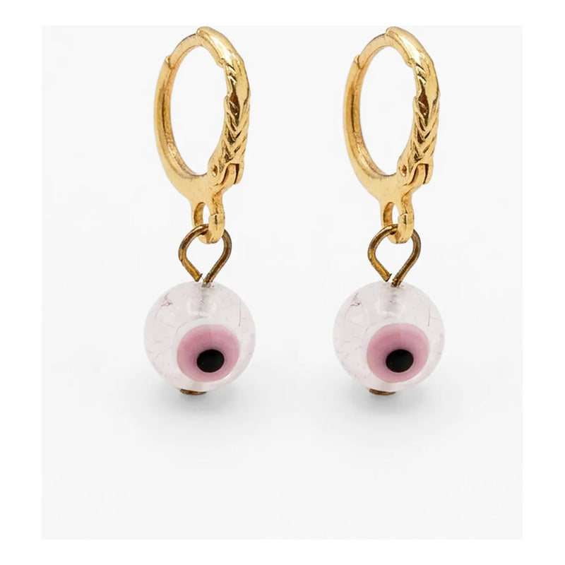 Set Collar, Pulsera Y Aretes Ojo Turco Rosa Bisutería Fina Multicolor