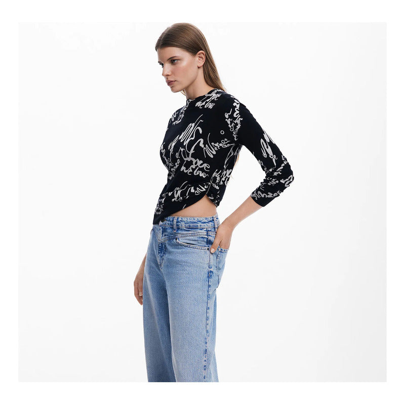 Suéter Ligero Para Mujer 25swjf04/2000 Marca Desigual® Negro Letras Xs