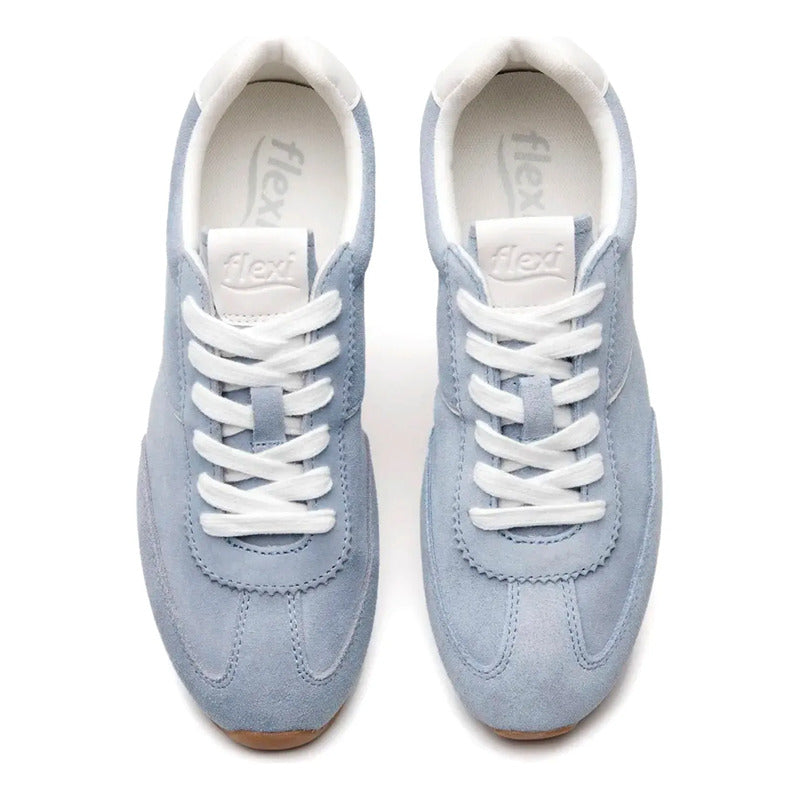 Tenis De Gamuza Para Mujer Mod. 140304 Marca Flexi® Celeste Gamuza 24 Mx