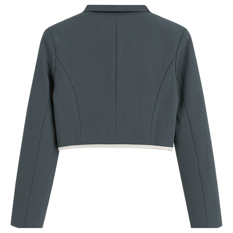 Blazer Casual Corto Para Dama Mod. Bj07377 Marca. Blashe® Gris Oscuro Lisa M