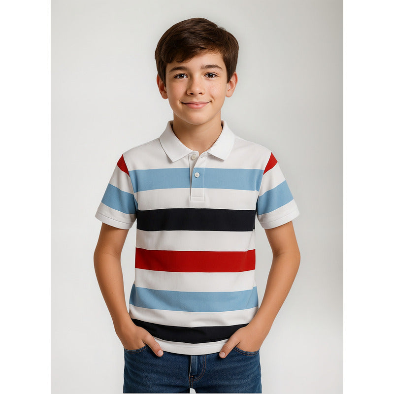 Camisa Tipo Polo Para Niño Mod.6101 Marca Mayoral® Multicolor Rayas 12