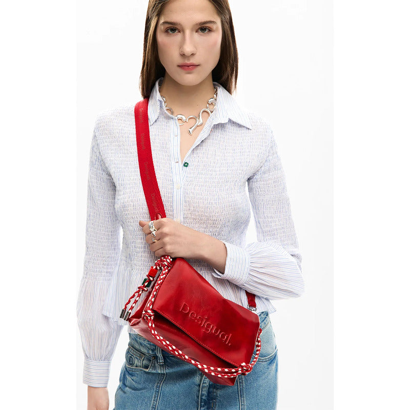 Bolso Mediano Para Mujer Mod. 26saxpaa/3000 Marca Desigual® Rojo Lisa Níquel Multicolor
