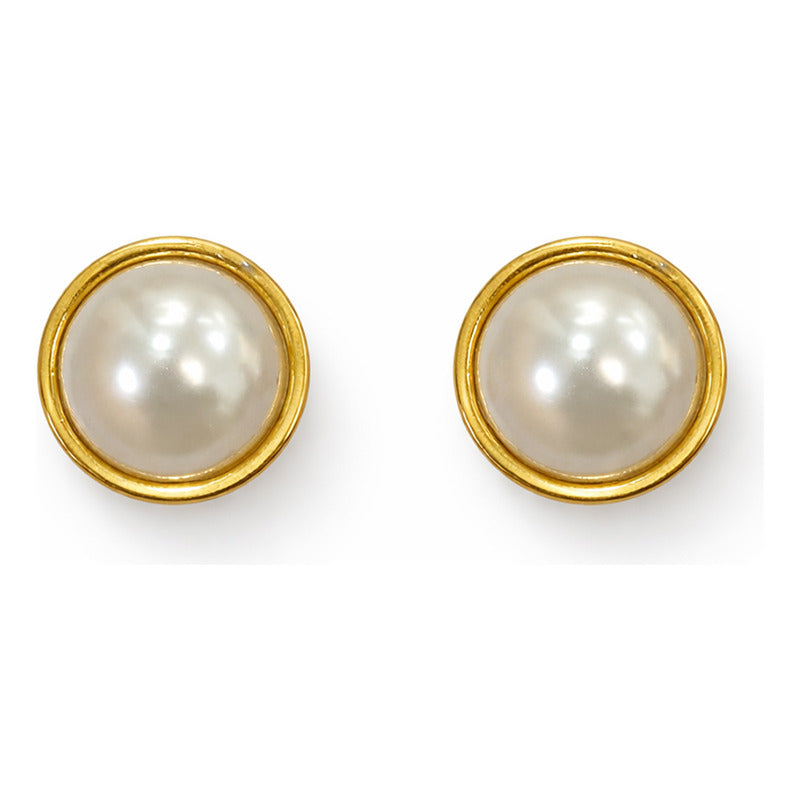 Set Joyería Elegante Para Mujer Collar Y Aretes Perlas Dorado