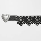 Cinturón Vaquero Para Mujer Hebilla Corazón Con Estoperoles Negro Geométrico 104 Cm
