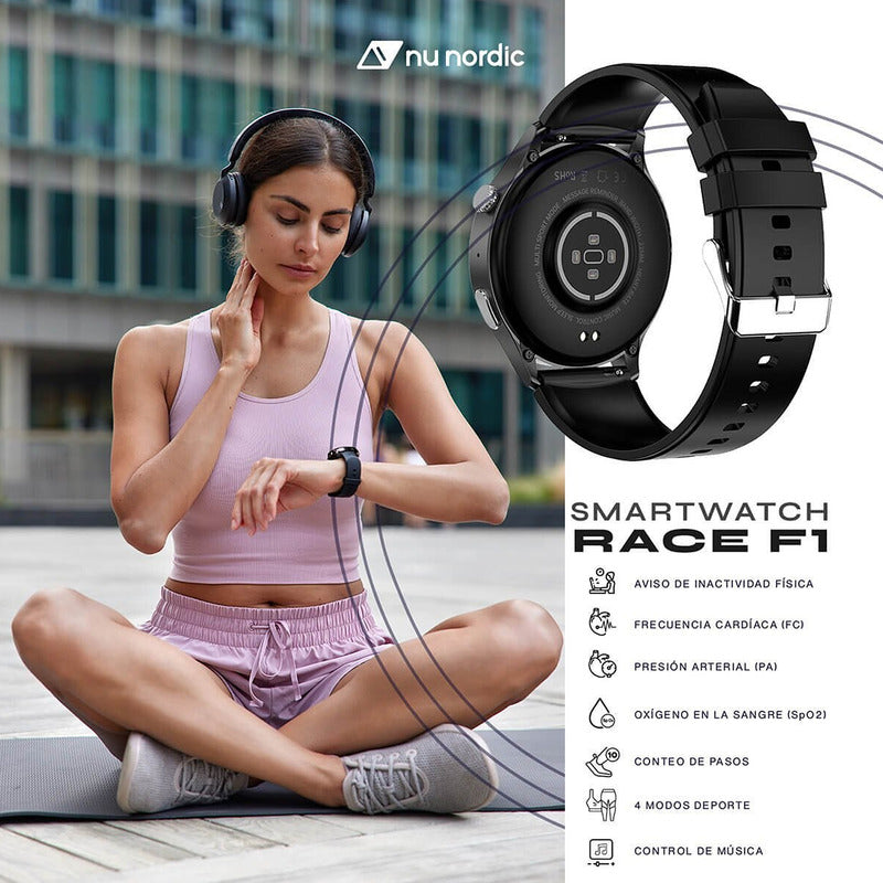 Reloj Smartwatch Hombre Race F1 Nylon Marca Nu Nordic® Negro Liso Naranja
