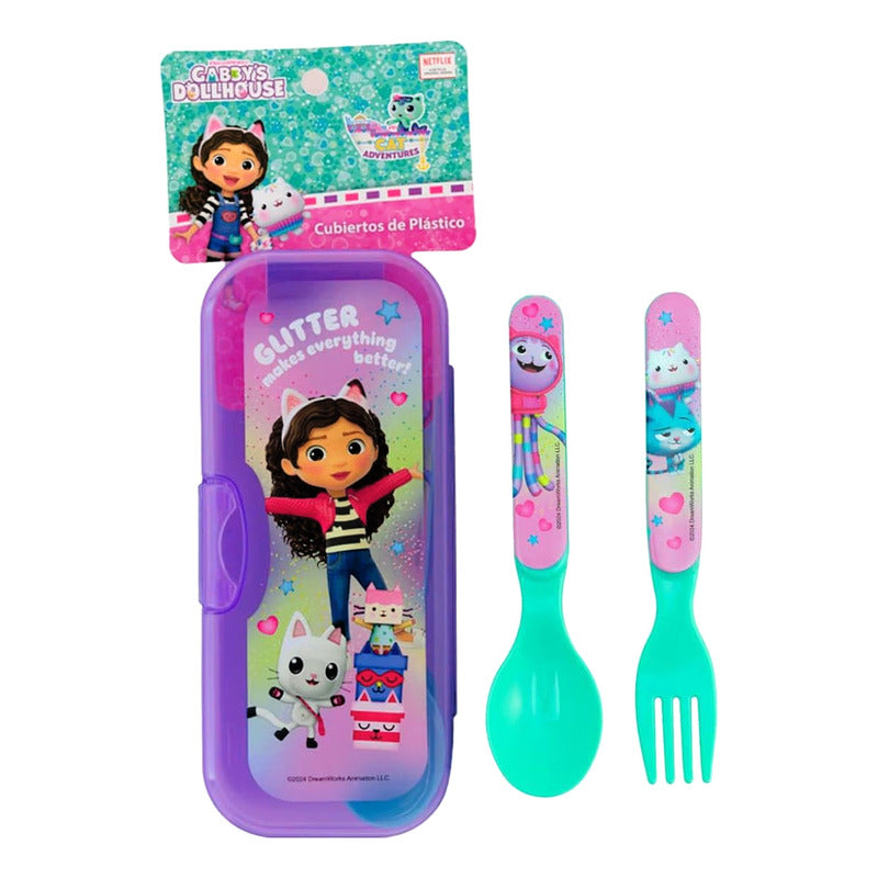 Juego De Cubiertos De Plástico Con Estuche Diseños Infantil