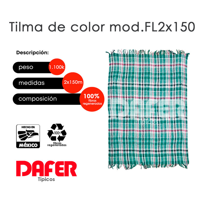 Cobija Mexicana Tilma De Color Mod.fl 2x1.50m Económica Cuadros 1.1 Kg Morado