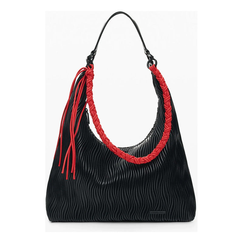 Bolso Mediano Con Relieves Mod. 26saxp54/2000 Desigual® Negro Relieves Níquel Rojo