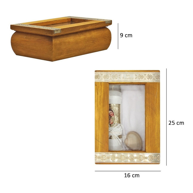 Set Para Bautizo Vela+concha+toalla+caja De Madera