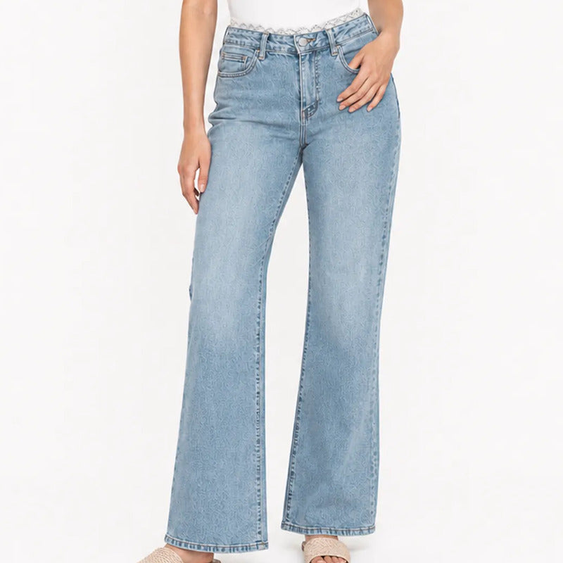 Pantalon Ancho Para Mujer Mod. Dxd0569 Marca Doux® Azul Cielo Lisa 38