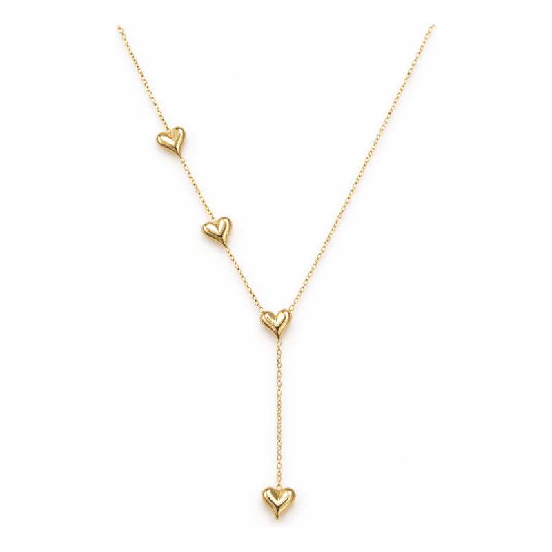 Set Joyería Elegante Para Mujer Collar Y Aretes Corazones Dorado