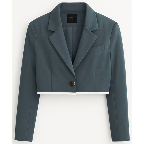 Blazer Casual Corto Para Dama Mod. Bj07377 Marca. Blashe® Gris Oscuro Lisa L