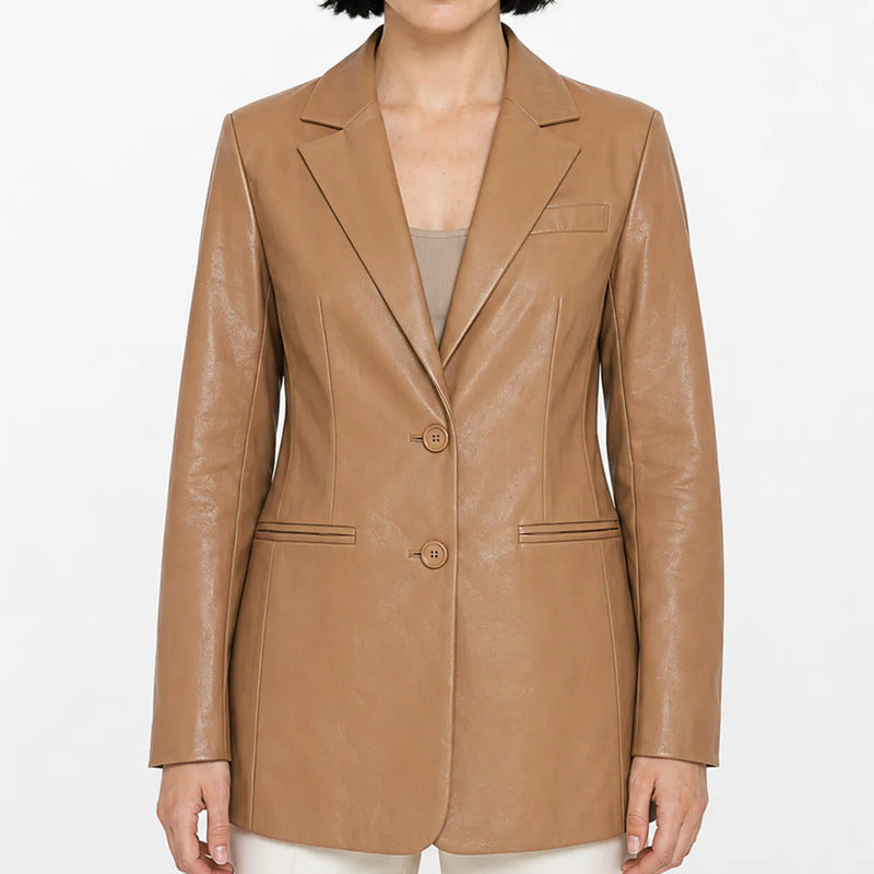 Blazer Vinipiel Para Mujer Mod. T23200 Marca Bobois® Camello Ch Lisa