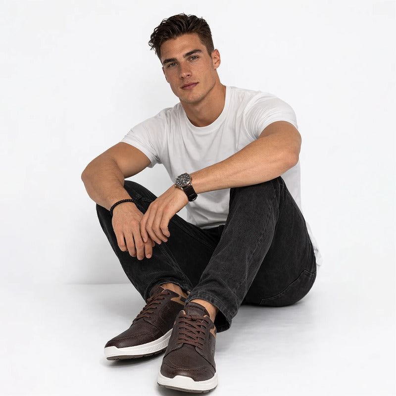 Tenis Casual De Piel Para Hombre Mod.403020 Marca Flexi® Chocolate Lisa 26.5 Mx