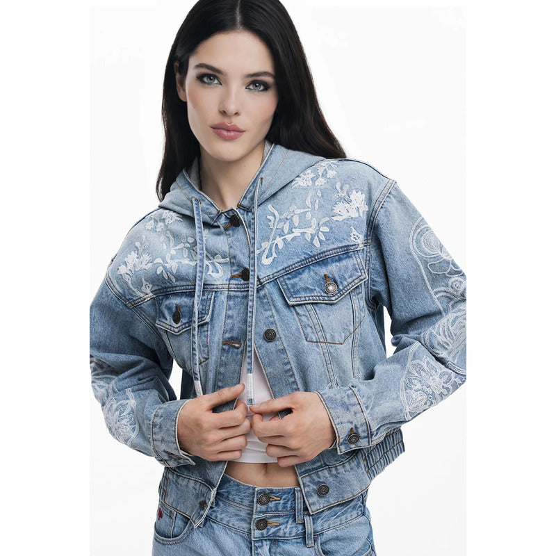 Chamarra Mezclilla Con Bordado Floral 25swed56 Desigual® Mezclilla Xl Floreado