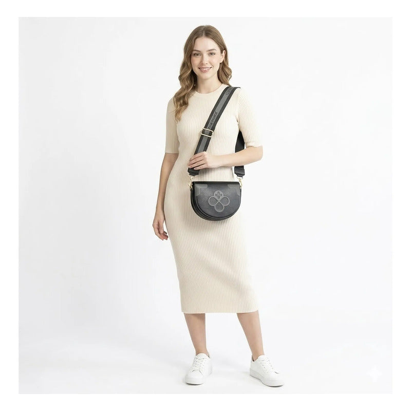 Bolsa Crossbody Para Mujer Mod. Ji 2123 Marca Jaime Ibiza® Negro Lisa Níquel
