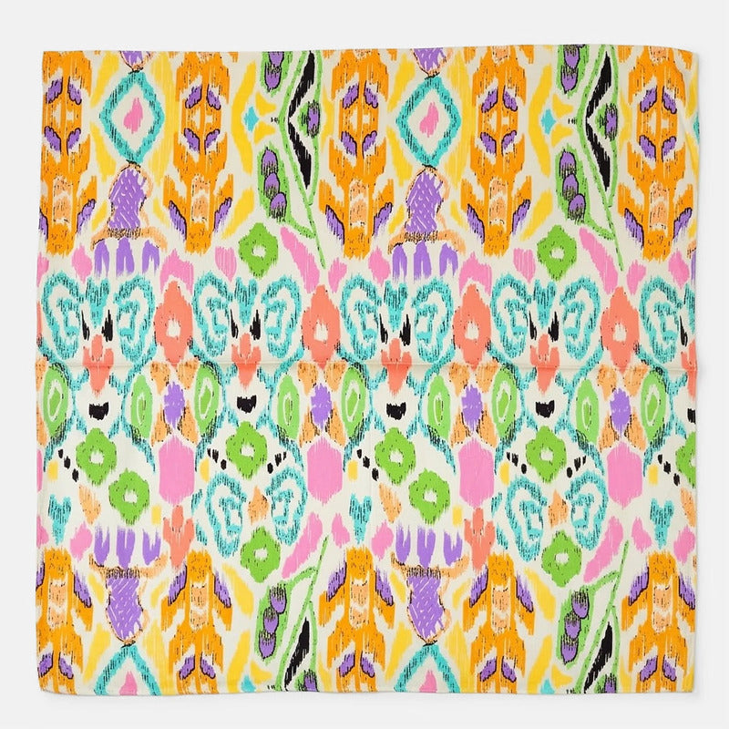 Mascada Ejecutiva De Satín Cuadrada Fina Para Mujer Multicolor Abstracto Tropical Unitalla