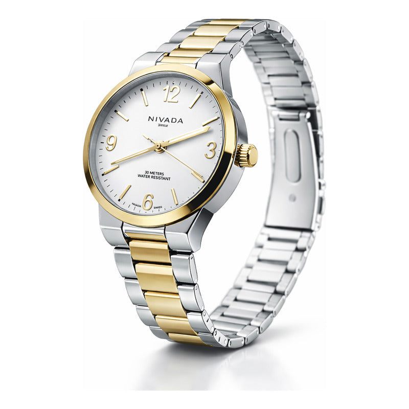 Reloj Corporate Para Hombre Np22391mbicba Nivada Swiss® Plateado Dorado Blanco