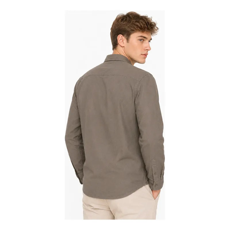 Camisa Lino Regular Fit Para Hombre Mod. Le2601 Roosevelt® Gris Oscuro Lisa Eg