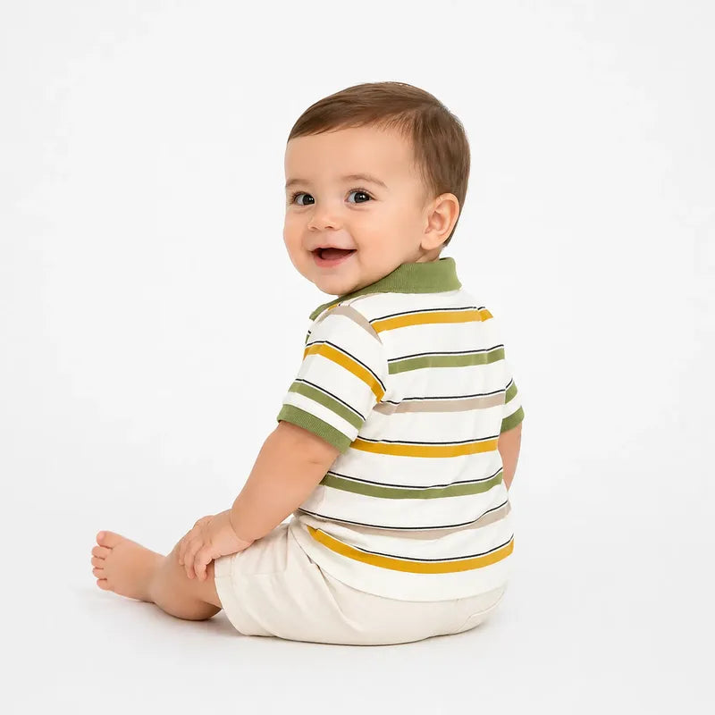 Playera Polo Casual Para Bebé Mod.1103 Marca Mayoral® Jungla 12 Meses Rayas