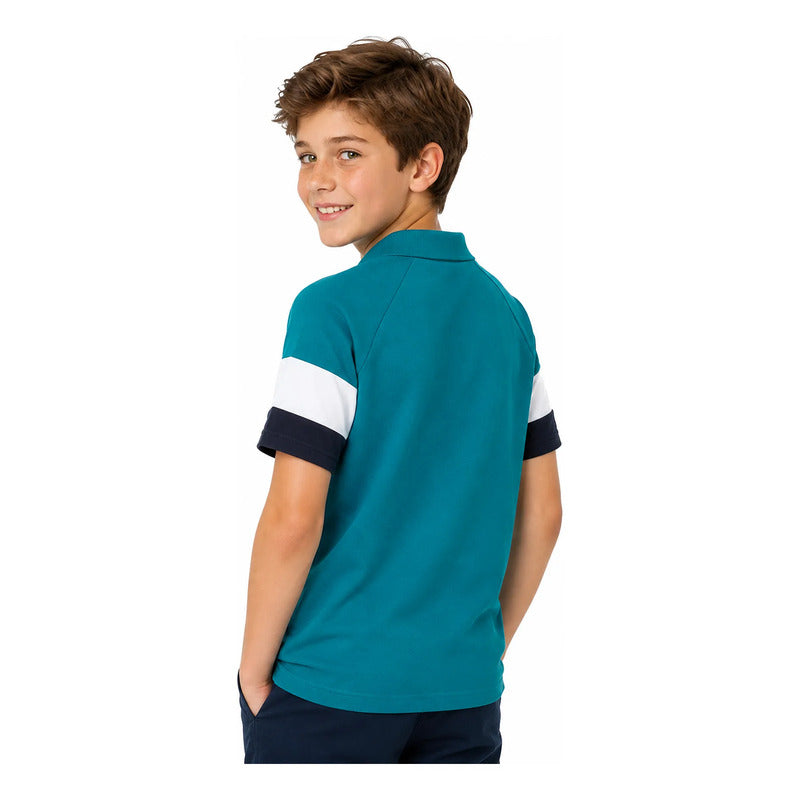 Playera Polo Para Niño Mod.6165 Marca Mayoral Nukutavake® Aqua 8 Años Lisa