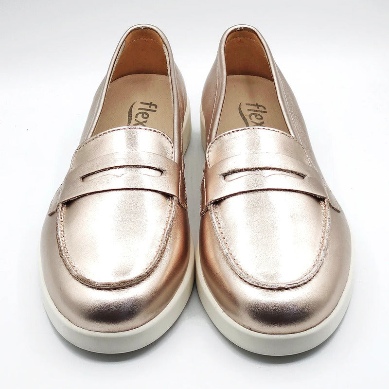 Mocasín Casual Para Dama Estilo 140601 Marca Flexi® Oro Rosa 24.5 Mx