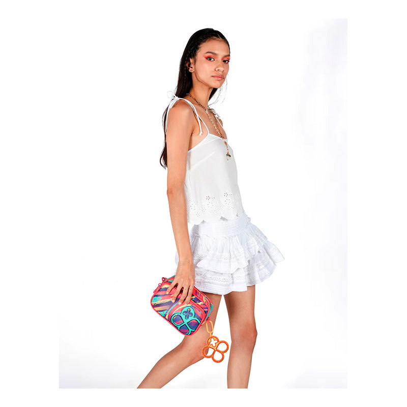 Bolso Para Dama Crossbody Mod. Ji 2767 Marca Jaime Ibiza® Rosa Chicle Abstracto