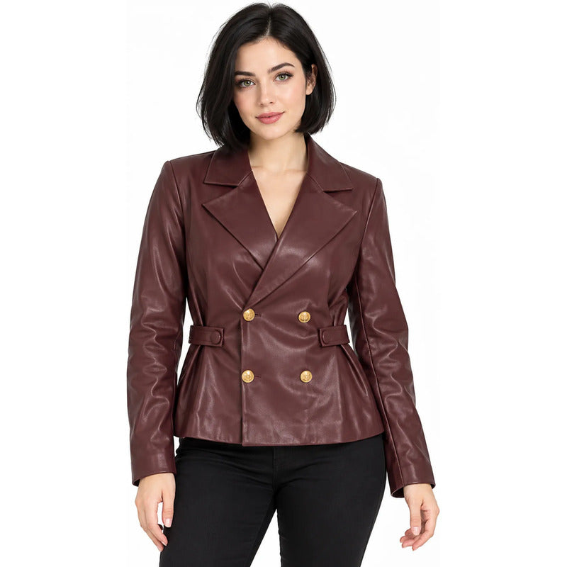 Chamarra Vinipiel Para Mujer Mod. Dscm0001 Marca Lob® Tinto M Vinipiel