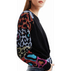 Suéter Manga Larga Para Mujer 22wwjf80/2000 Marca Desigual® Negro Animal Print Xs