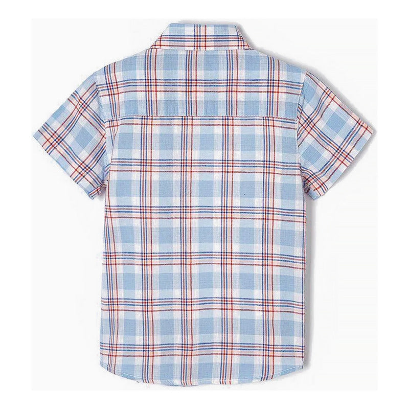 Camisa De Lino Para Niño Mod.3115 Marca Mayoral® Azul Claro Geométrico 9 Años