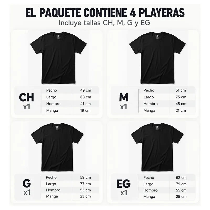 Playera Básica Para Hombre Paquete 4pz Negro Marca Skannda® Negro Lisa Paquete Playeras