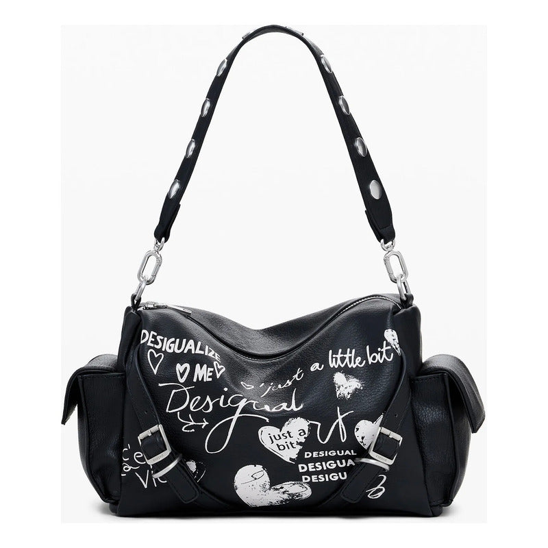 Bolso Bowling Efecto Piel 25waxpa6/2000 Marca Desigual® Negro Lisa Níquel