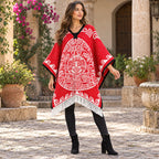 Jorongo Gaban Artesanal Mexicano Colores Rojo Calendario Xg