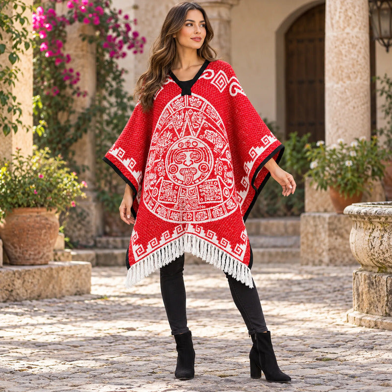 Jorongo Gaban Artesanal Mexicano Colores Rojo Calendario Xg