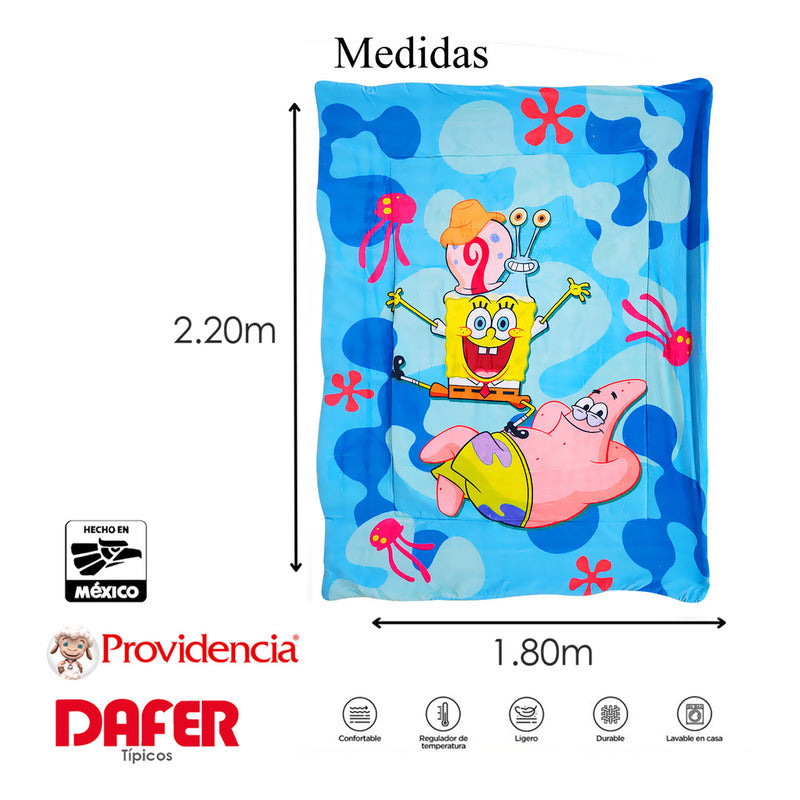 Cobertor Borrega Matrimonial 1.80x2.2m Infantil Providencia® Color Multicolor Diseño De La Tela Bob Esponja Azul 2 Kg