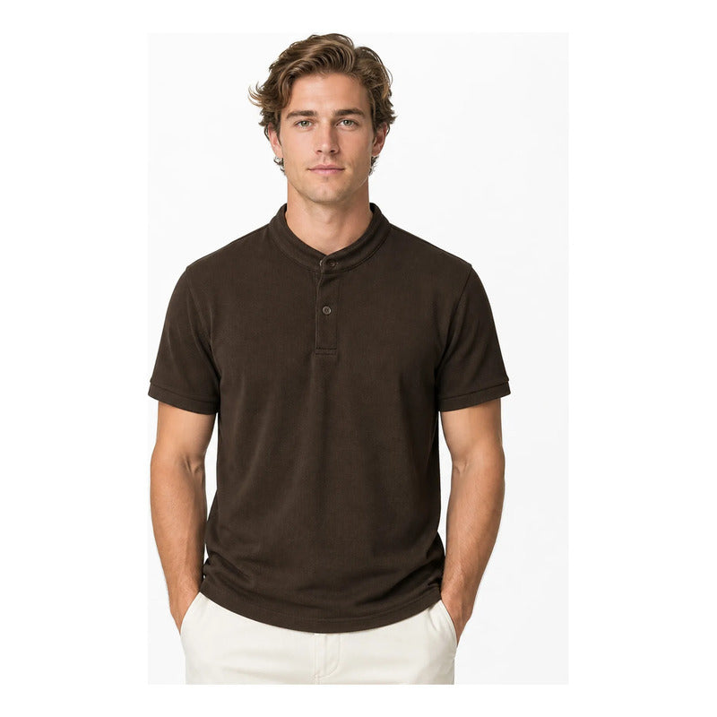 Playera Regular Fit Para Hombre Cuello Mao Mod.apmao Bobois® Chocolate G Lisa